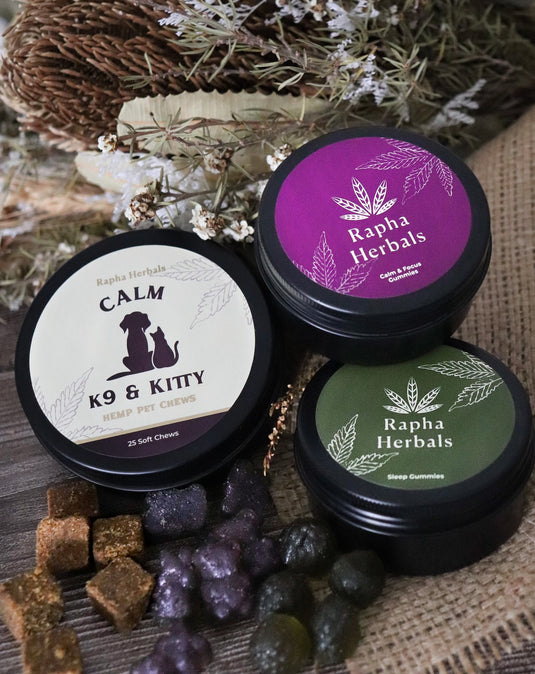 Sleep & Relief, Calm & Focus and Calm K9 Trial Tins