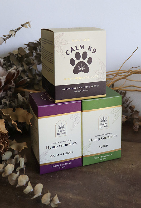 Sleep & Relief, Calm & Focus and Calm K9 Boxes